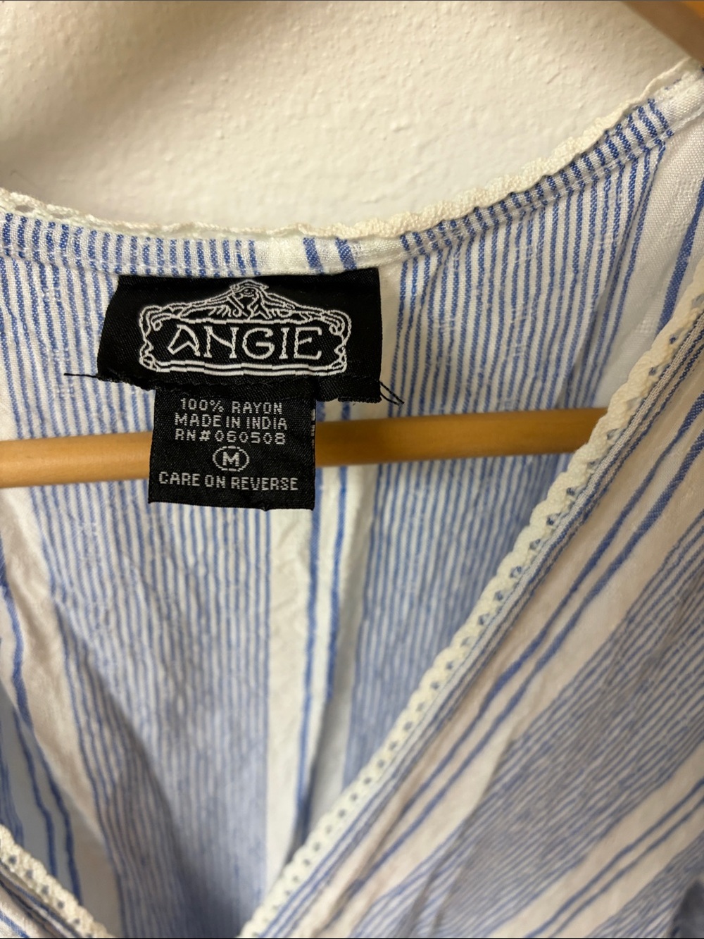 Angie Blue and White Striped V-Neck dress women’s size M - Picture 2 of 3
